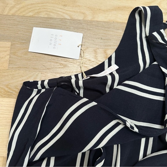 NWT Zara Navy and White Striped One Shoulder Dress - Picture 10 of 17